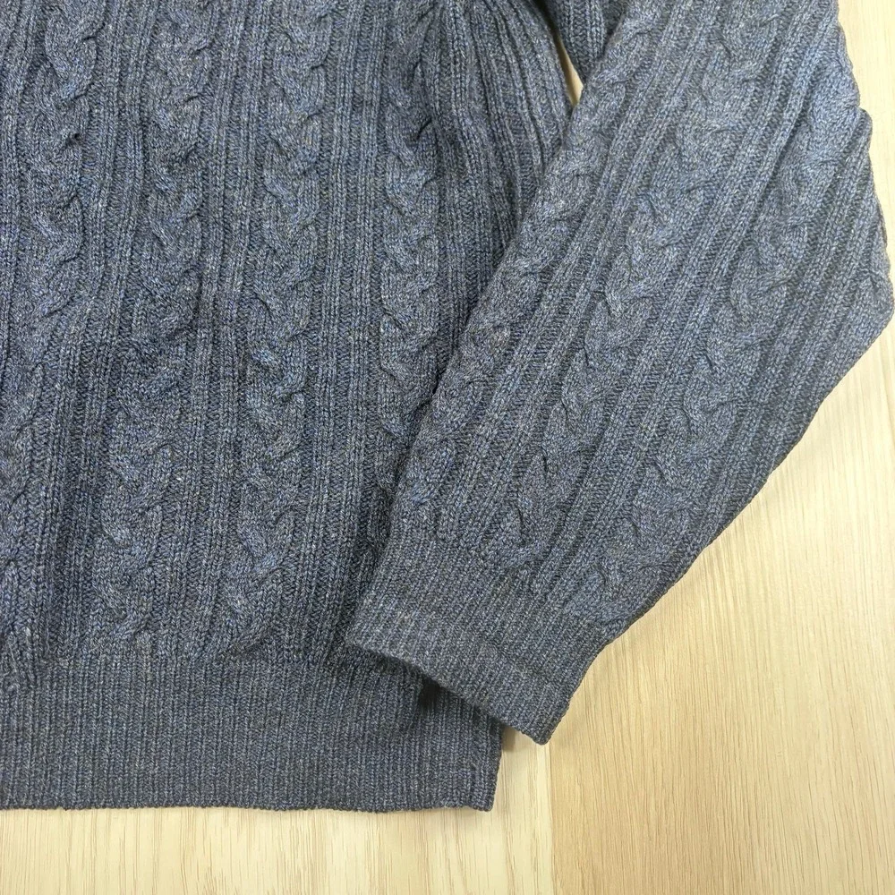Brooks Brothers Mens Wool Cashmere Cable Knit Fisherman Sweater Blue Size Large